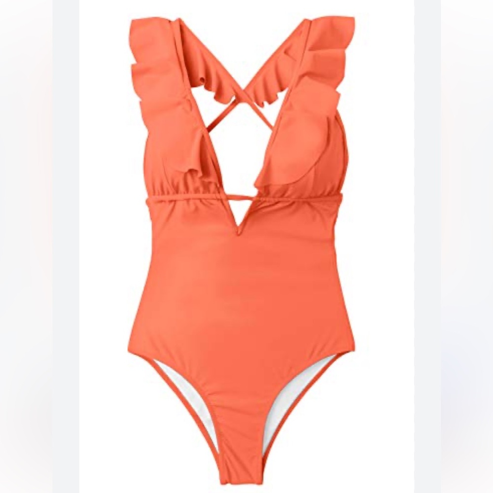 Women One Piece Swimsuit Tummy Control Bathing Suit Ruffled Swimwear NWT XL - Picture 1 of 3